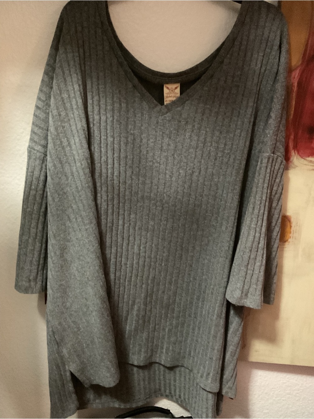 Faded Glory Gray Ribbed V-Neck Tunic Top